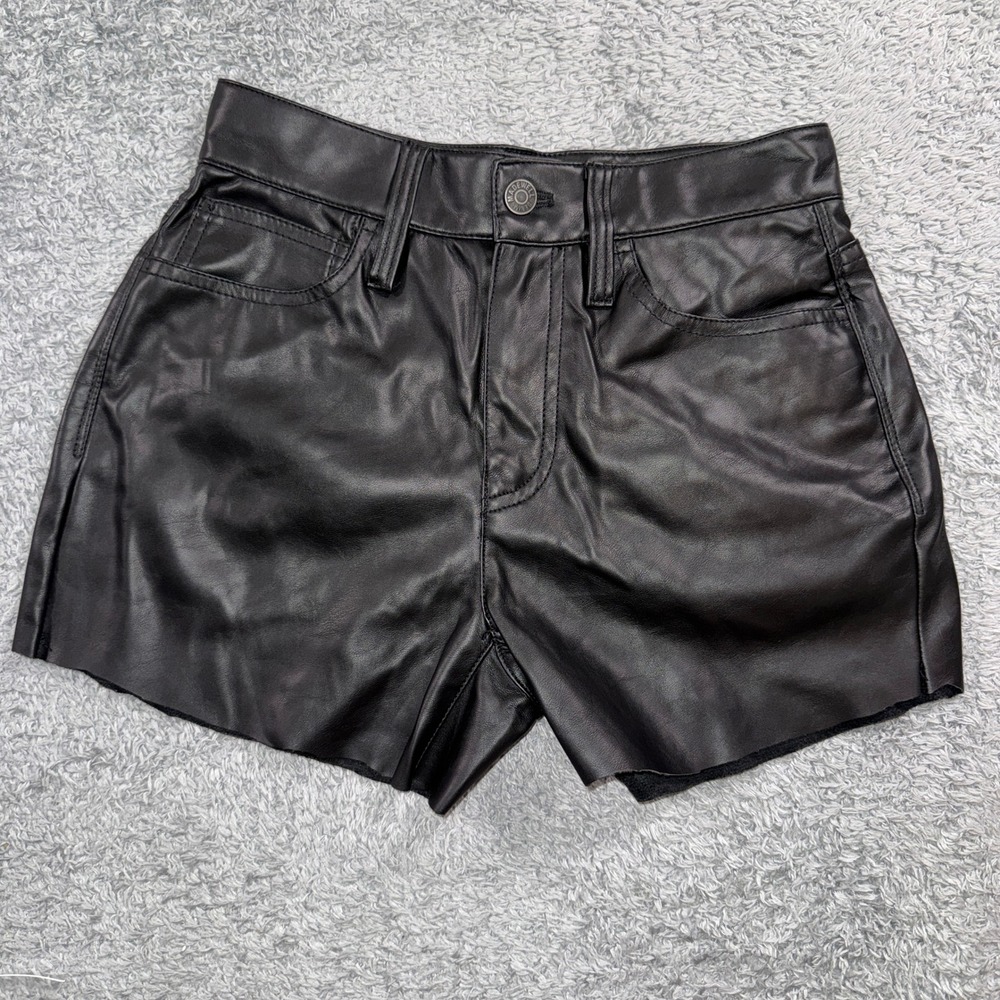 Madewell The Perfect Vintage Straight Jean Shorts 24P Black Faux Leather Petite